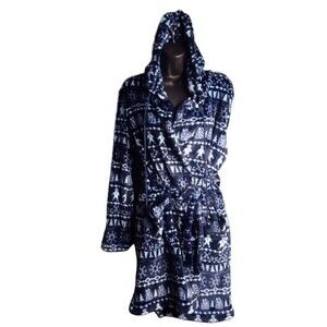 Sleep Chic Holiday Gingerbread Hooded Robe W/Pockets Super Soft Sz Medium Navy